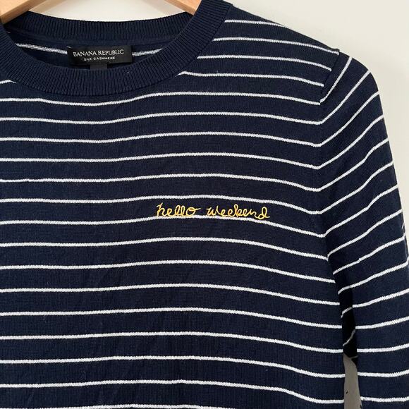 Banana Republic Silk Cashmere Pullover Women's Medium Blue Hello Weekend - Picture 2 of 4